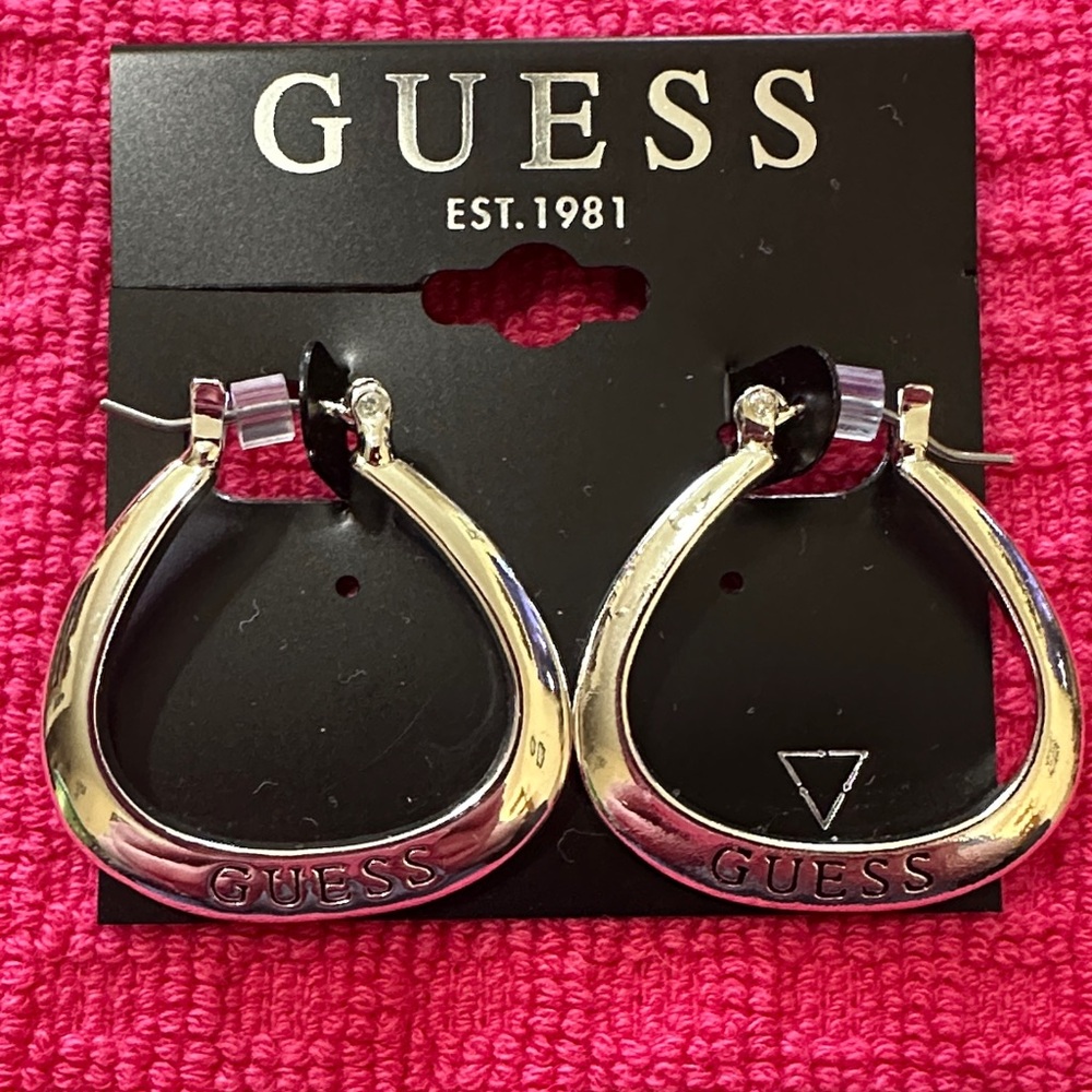 Guess Silver Logo Hoop Earrings